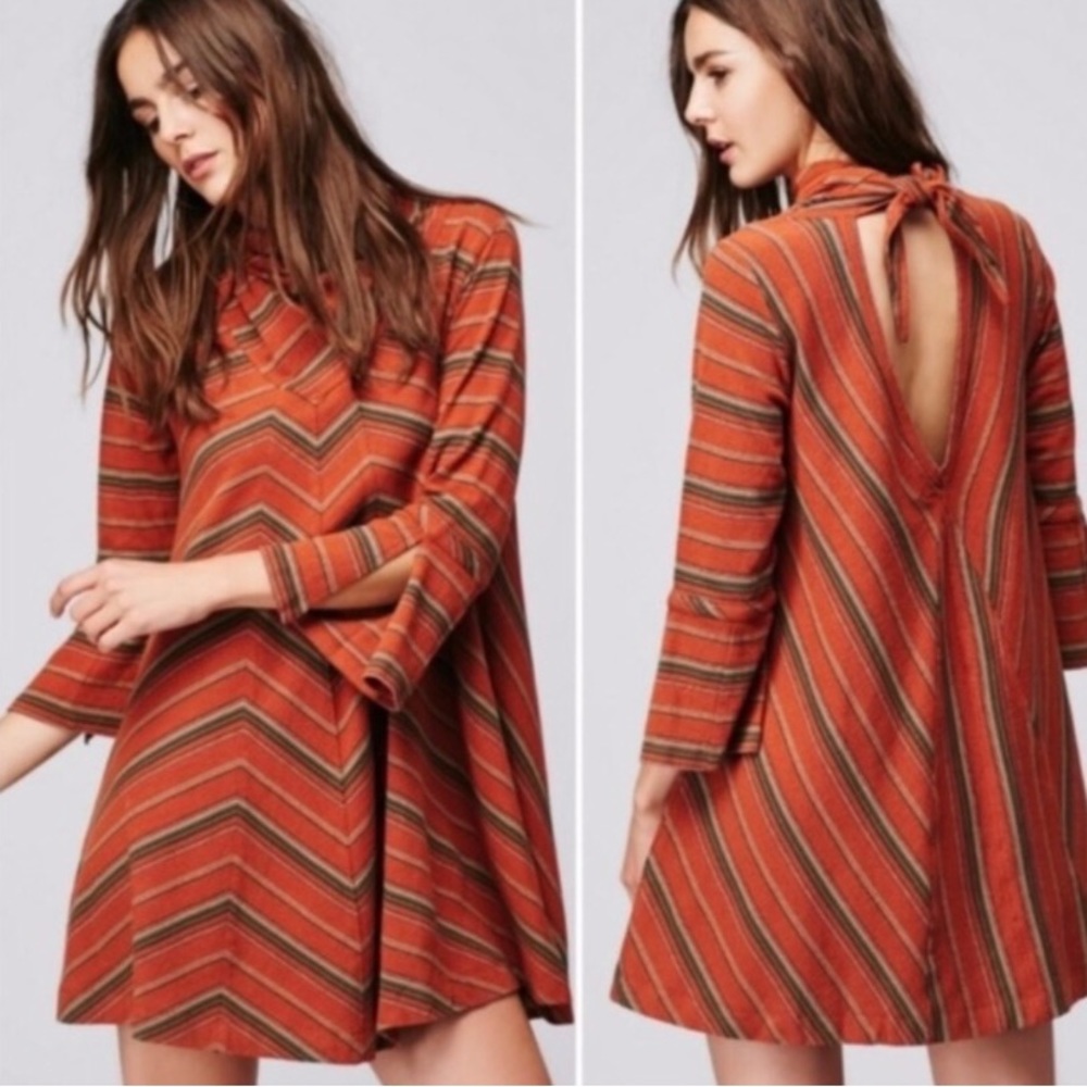 Free People New Romantics Adobe Striped Chevron Mini Swing Dress Boho